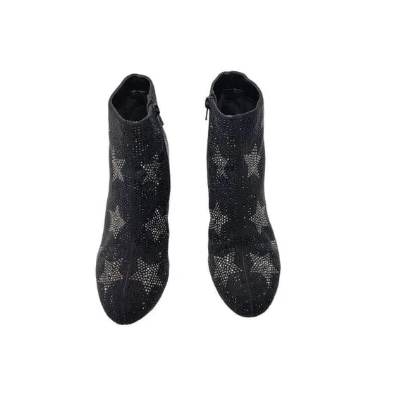 INC Floriann5 Ankle Booties 10 Black Sparkle‎ Silver Star Chunky Heel Holiday - Picture 6 of 11